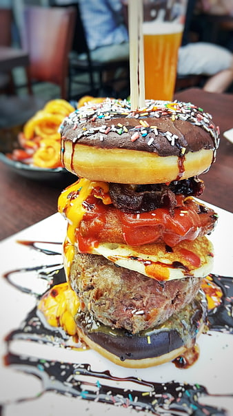 Gourmet Donut Burger with Sprinkles and Chocolate Sauce