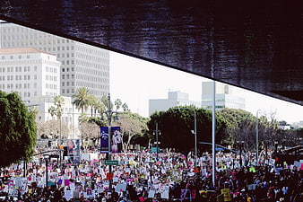 Crowd at Women's March Protest in Downtown Los Angeles