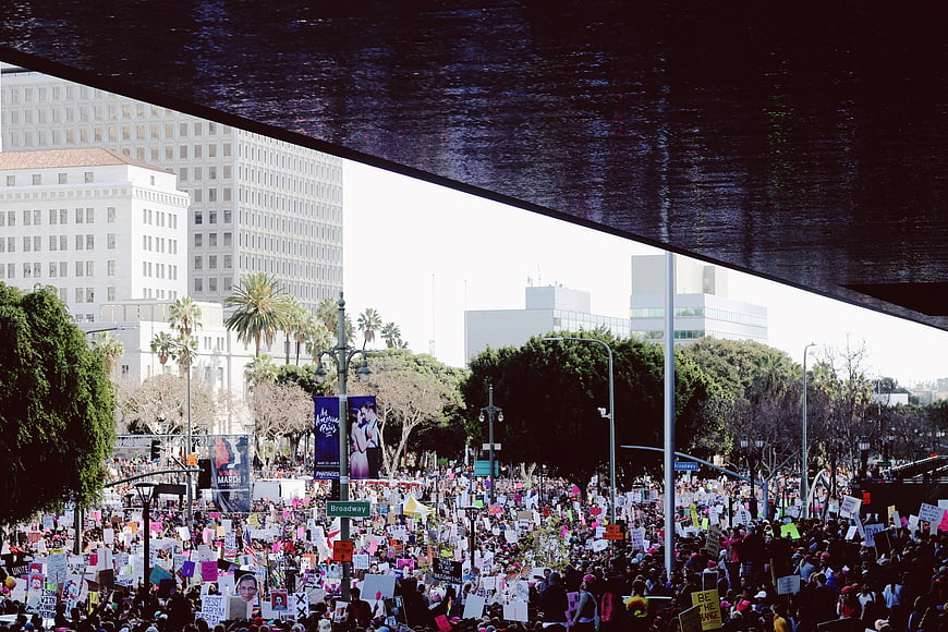 Crowd at Women's March Protest in Downtown Los Angeles
