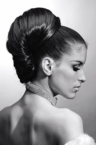 Elegant Black and White Profile Portrait of Woman with Updo