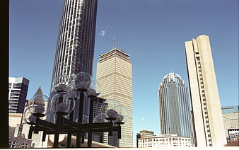 Vintage Chicago Skyline With Skyscrapers And Glass Street Lamps