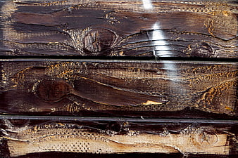 Close-up of weathered dark wood planks with knots and grain texture