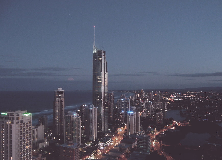 Aerial Night View of Gold Coast Skyline with Skyscrapers
