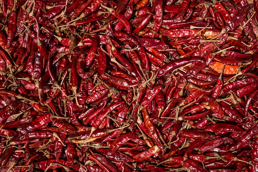 Top View of Dried Red Chili Peppers Texture