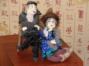 Handcrafted Folk Art Dolls of Elderly Couple