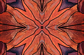 Abstract orange and purple kaleidoscope pattern with symmetry
