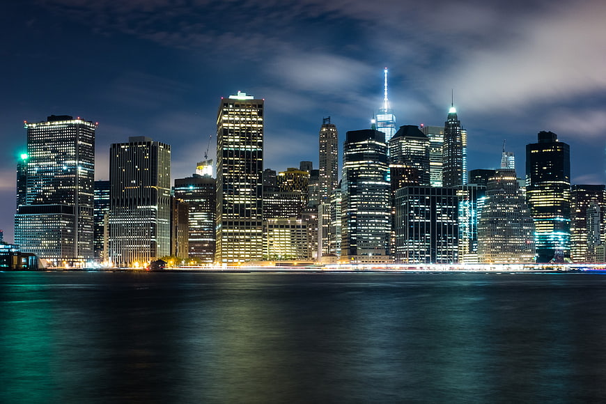 Manhattan Skyline at Night with City Lights