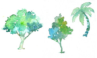 Watercolor Trees Illustration Set on White Background