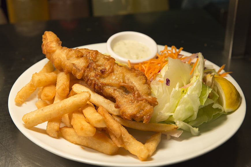 Classic Fish and Chips with Salad and Tartar Sauce