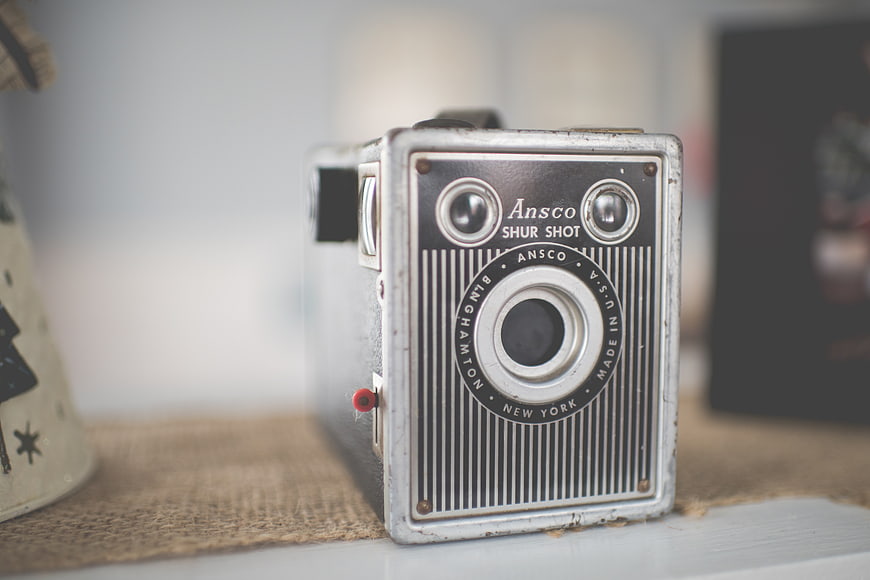 Vintage Ansco Shur Shot Camera on Burlap