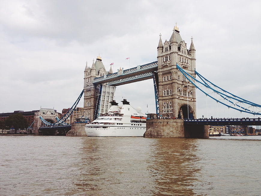 Tower Bridge London with Cruise Ship Passing Through