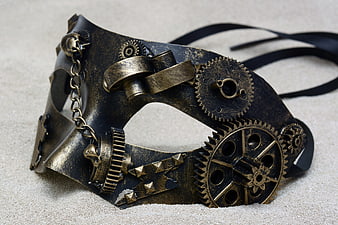 Steampunk Leather Mask With Brass Gears And Skulls
