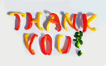 Thank You Spelled with Red and Yellow Bell Peppers and Broccoli