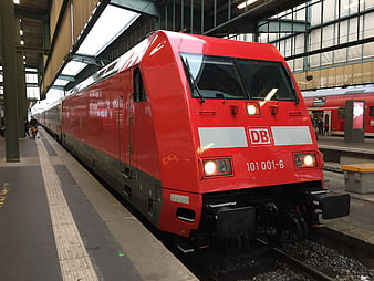 Red DB Class 101 Electric Locomotive at Train Station