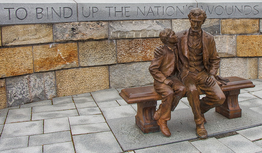 Bronze Statue of Abraham Lincoln and Boy on Bench