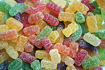 Colorful Sugar-Coated Gummy Bears Close-Up