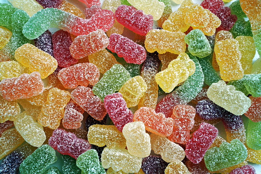 Colorful Sugar-Coated Gummy Bears Close-Up
