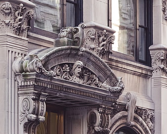 Ornate Stone Architectural Detail on Historic Building Facade