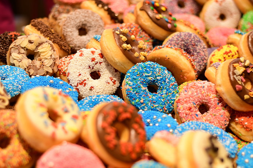 Colorful Assorted Donuts with Sprinkles and Toppings