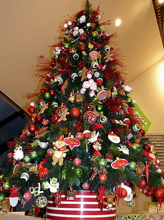 Festive Christmas Tree With Candy Cane And Gingerbread Ornaments
