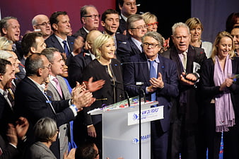 Marine Le Pen at Political Rally with Supporters
