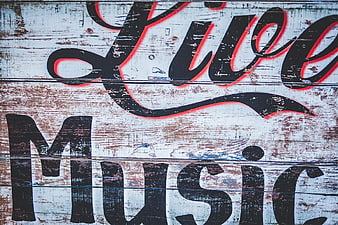 Rustic Live Music Sign on Weathered Wood Planks
