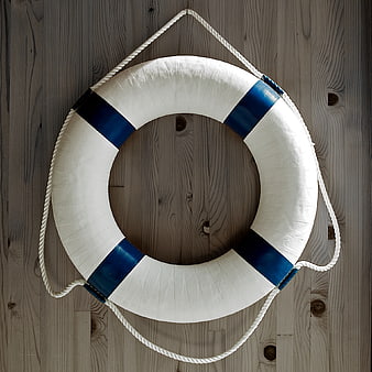 White and Blue Lifebuoy Hanging on Wooden Wall