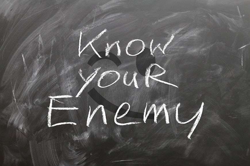 Know Your Enemy Chalk Text on Smudged Blackboard Background