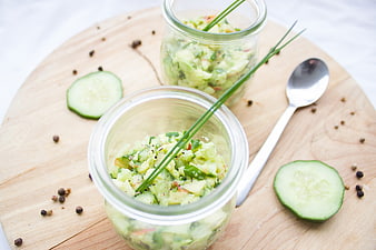 Healthy Avocado Cucumber Salad in Glass Jars