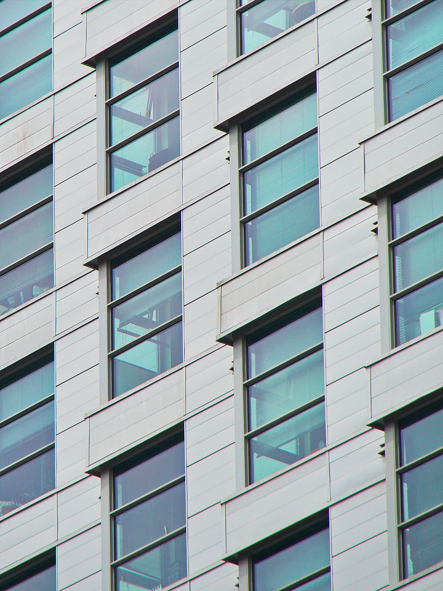 Modern building facade with geometric window pattern