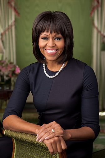 Official Portrait of Michelle Obama Smiling in Green Room