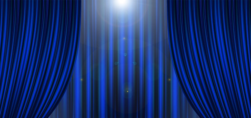 Blue Stage Curtains with Spotlight Background