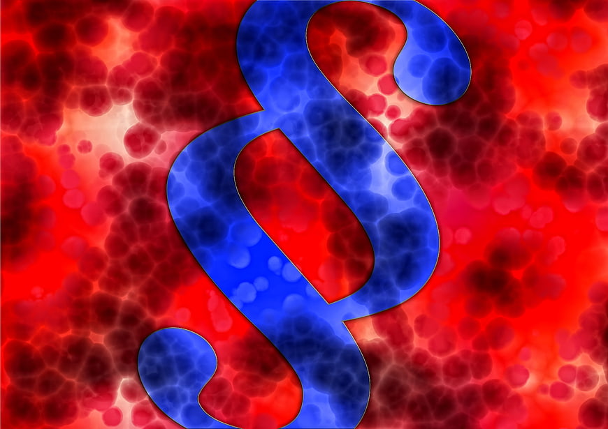 Blue Paragraph Symbol on Red Cellular Background