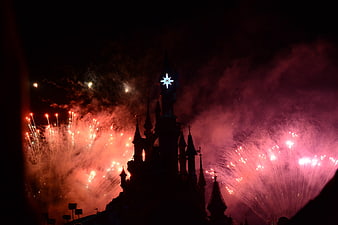Disneyland Paris Castle Fireworks Night Sky