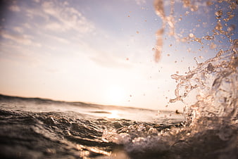 Ocean Wave Splash Backlit by Golden Hour Sunlight