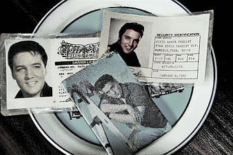 Vintage Elvis Presley ID Cards and Photographs on Plate