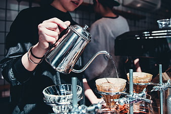 Barista Pouring Hot Water for Pour-Over Coffee