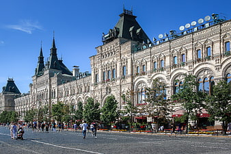 GUM Department Store Facade on Red Square Moscow