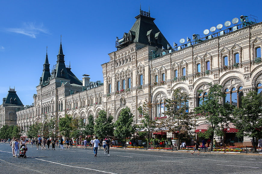 GUM Department Store Facade on Red Square Moscow