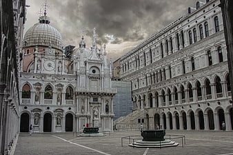 Dramatic cloudy sky over St Mark's Square in Venice