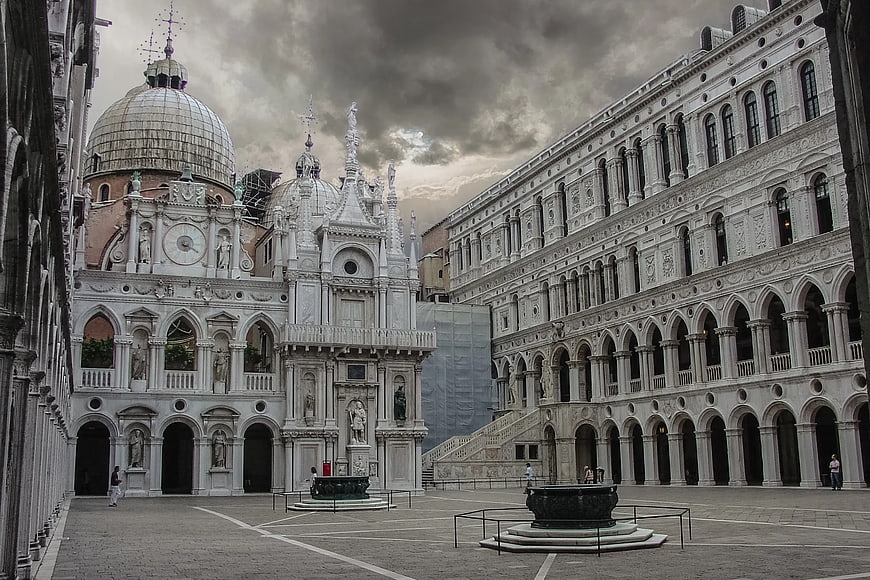 Dramatic cloudy sky over St Mark's Square in Venice