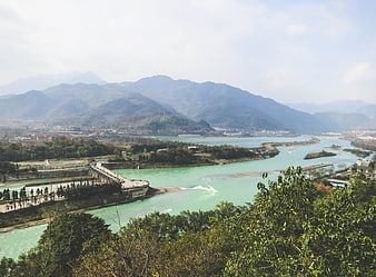 Aerial View of Dujiangyan Irrigation System in Sichuan, China