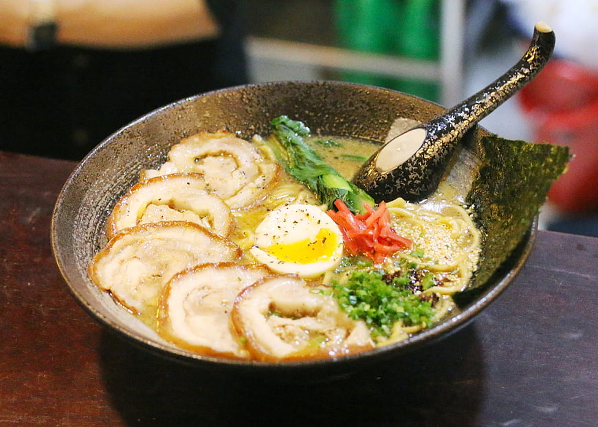 Delicious bowl of Japanese ramen with pork and egg