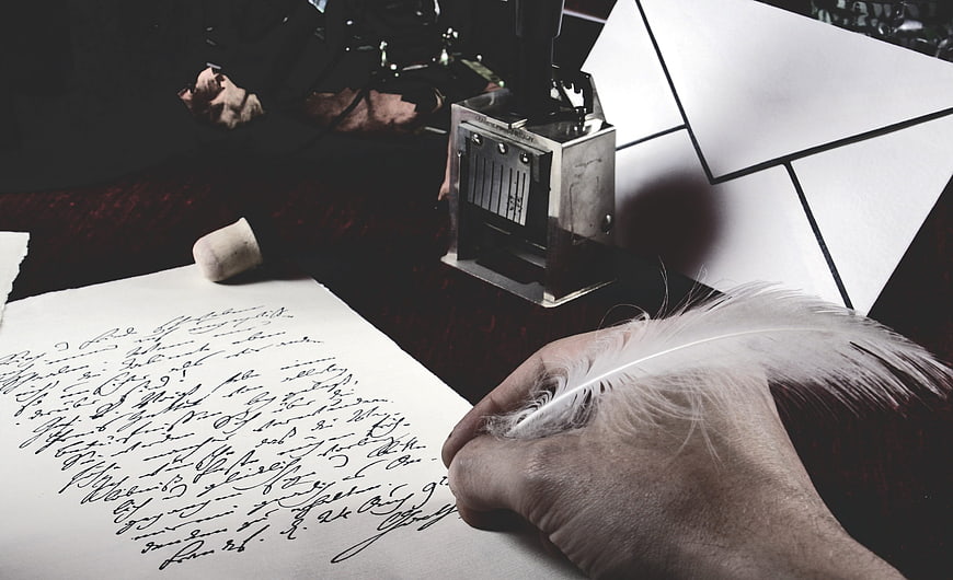 Hand Writing with Quill Pen on Vintage Paper