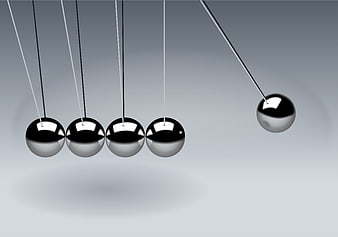 3D Newton's Cradle with Chrome Spheres on Gray Background