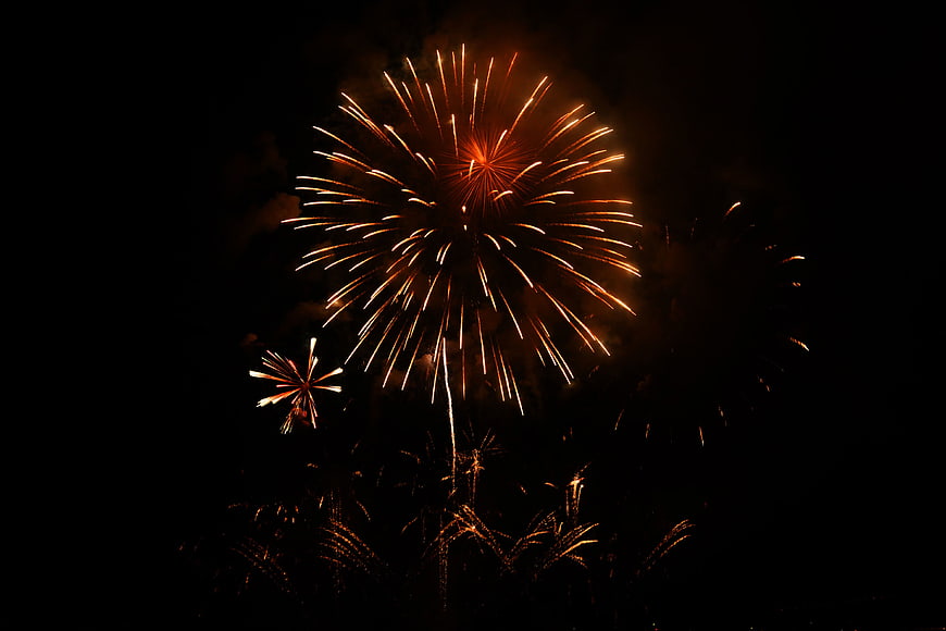 Golden Fireworks Bursting in Night Sky