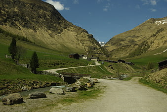 Scenic Alpine Village Road in South Tyrol Valley