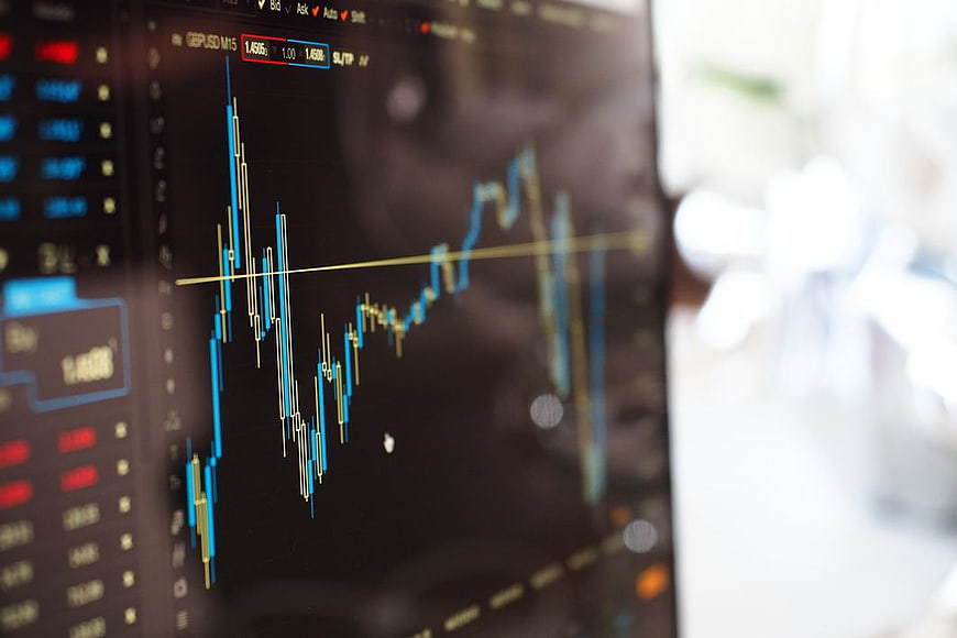 Close-up of Stock Market Candlestick Chart on Monitor