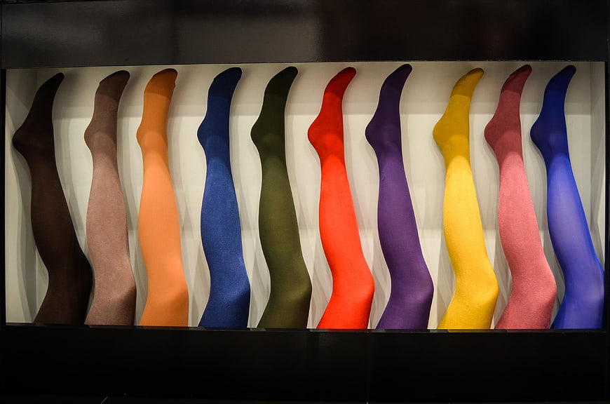 Colorful Tights Displayed in a Retail Store Window