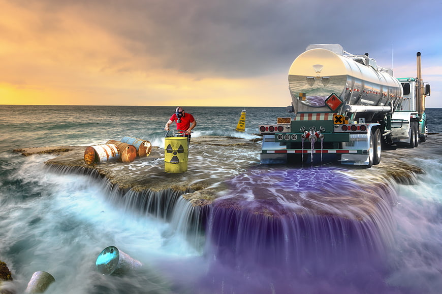 Conceptual image of radioactive waste dumping into the ocean